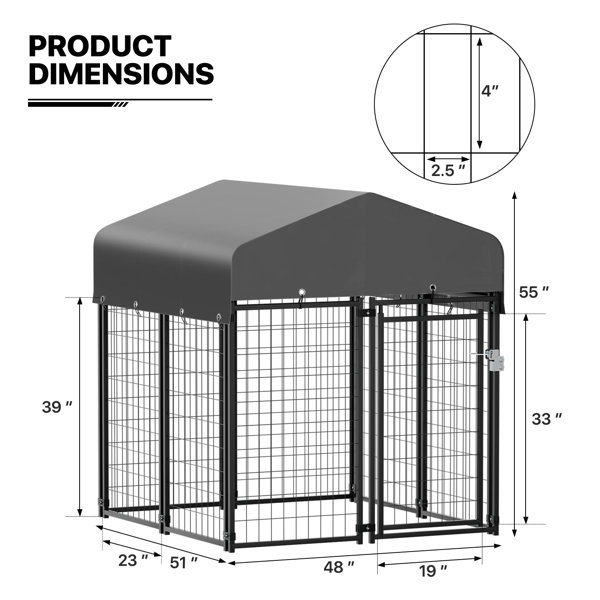 Dog enclosure outlet with roof